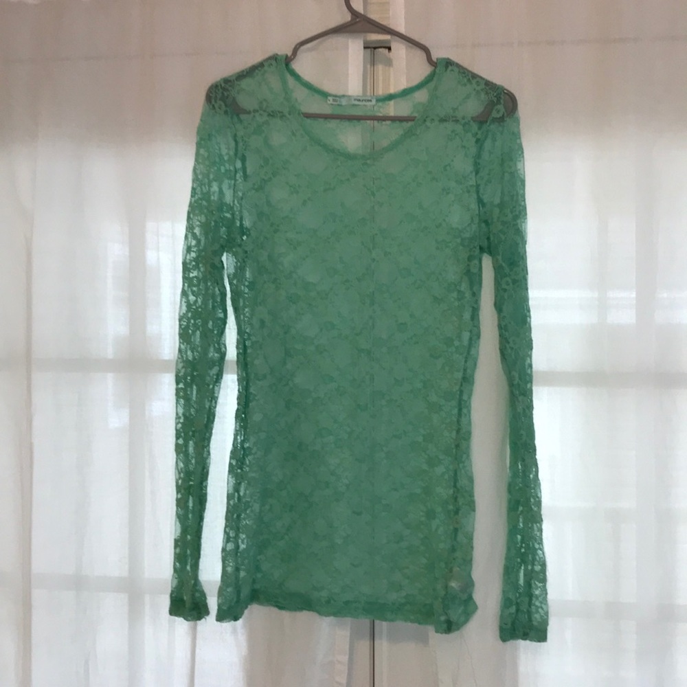 Long sleeve sheer sea foam green top